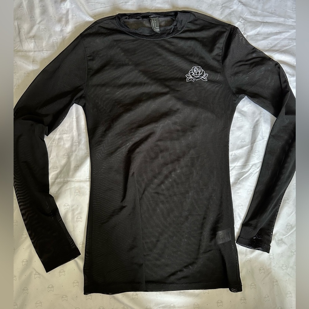 Forever 21 Black Long Sleeve Mesh Shirt